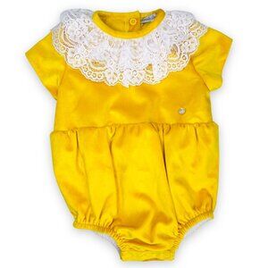 NWT Piccola Speranza Marigold Yellow Lace Ruffle Collar Bubble Romper Outfit 3m